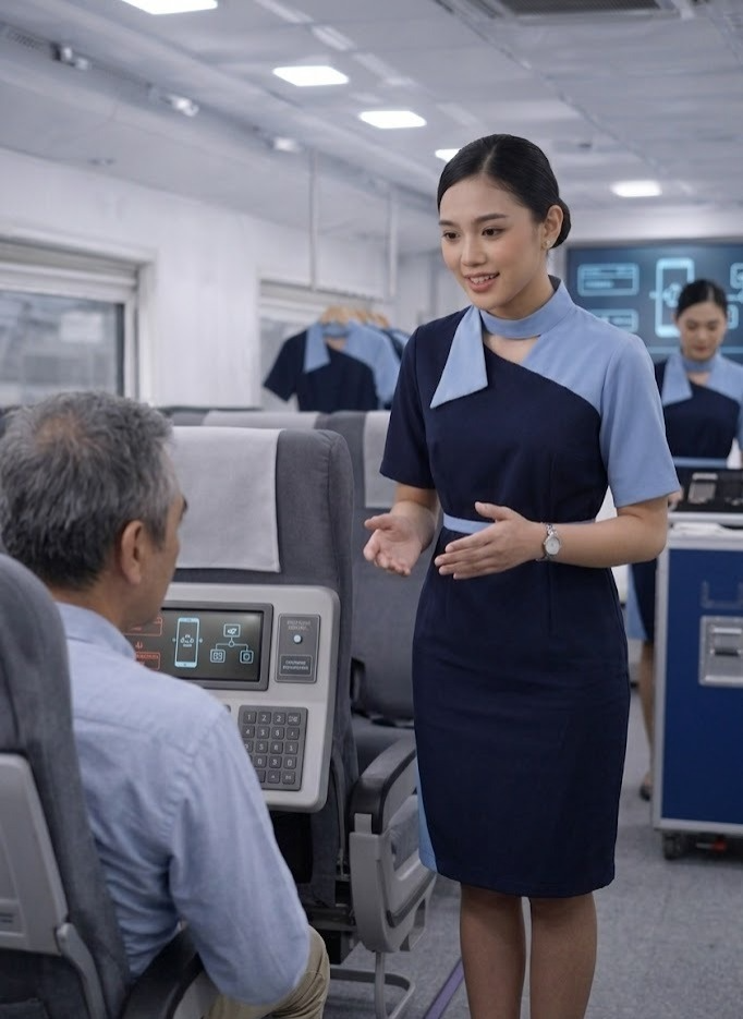 pramugari sedang menunjukkan Skill Problem Solving yang Dibutuhkan Pramugari Kereta Api